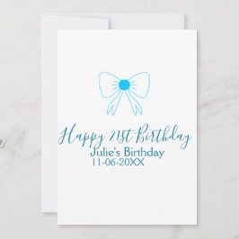 Invitación Blue bow happy 21ᵉʳ cumpleaños date