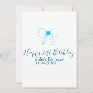 Invitación Blue bow happy 21ᵉʳ cumpleaños date