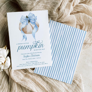 Invitación Blue Bow Little Pumpkin Boy Baby Shower