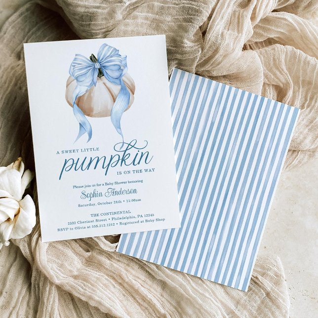Invitación Blue Bow Little Pumpkin Boy Baby Shower (Subido por el creador)