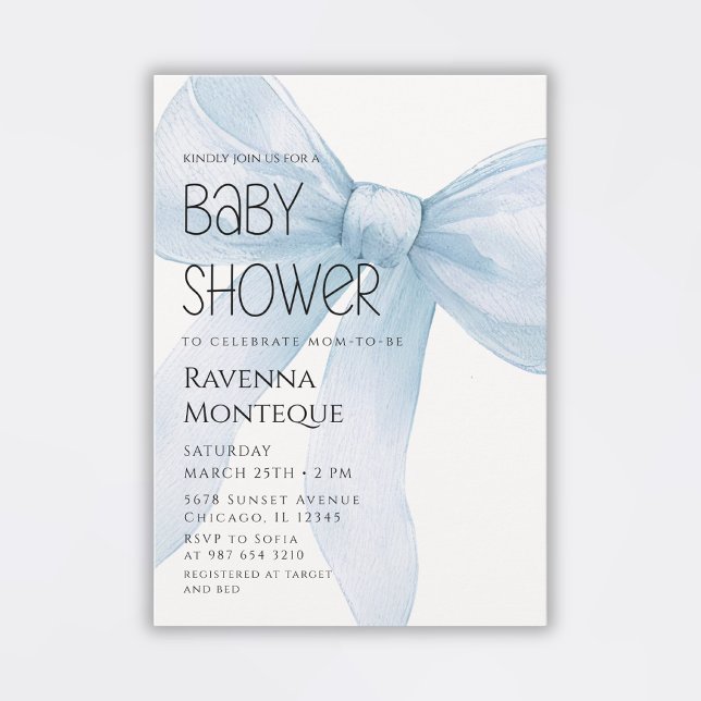 Invitación Blue Bow Minimal Elegant Personalized Baby Shower (Subido por el creador)