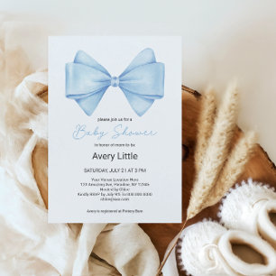 Invitación Blue Bow Modern Boy Baby Shower