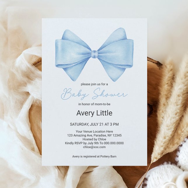 Invitación Blue Bow Modern Boy Baby Shower (Subido por el creador)