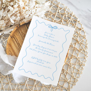 Invitación Blue Bow Modern Boy Minimalista Baby Shower