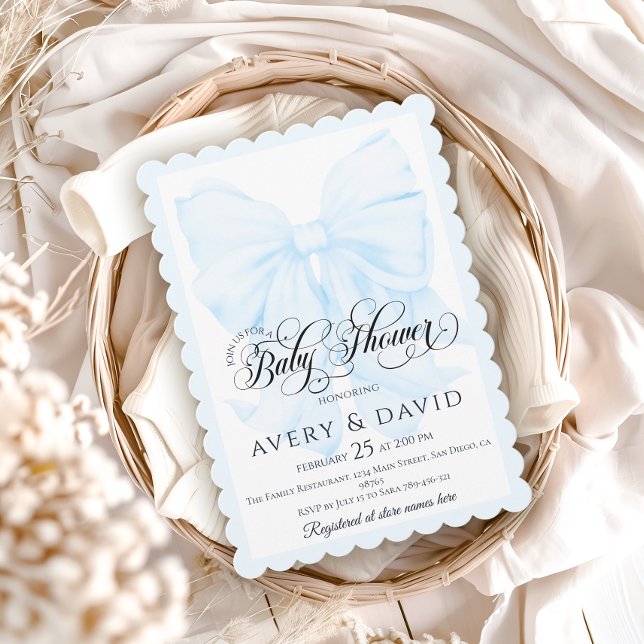 Invitación Blue Bow Modern Elegant Baby Boy Shower (Subido por el creador)