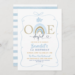Invitación Blue Bow Nacimiento del Sr. Onemaravilloso Niño