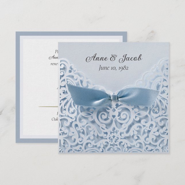 Invitación Blue Bow On Lace Boda Vow Renovación (Anverso / Reverso)