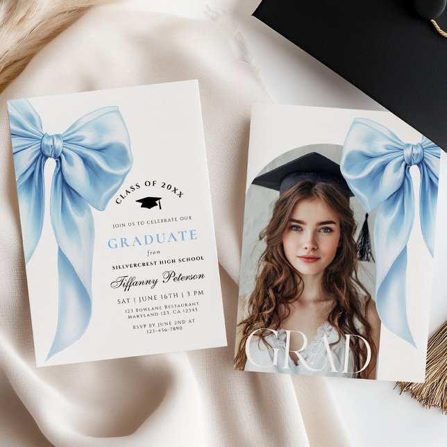 Invitación Blue Bow Photo Graduation Invitation (Subido por el creador)