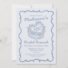 Invitación Blue Bow Retro Heart Coquette Cake Bridal Brunch