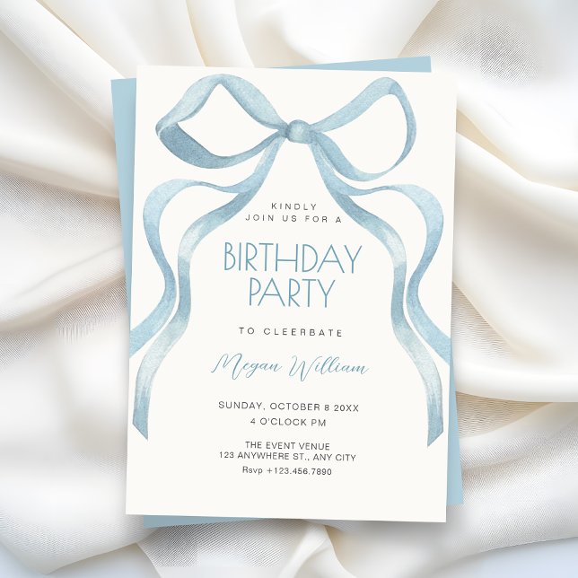 Invitación Blue Bow ribbon birthday (Subido por el creador)