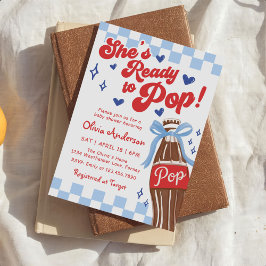 Invitación Blue Bow She's Ready to Pop Baby Shower