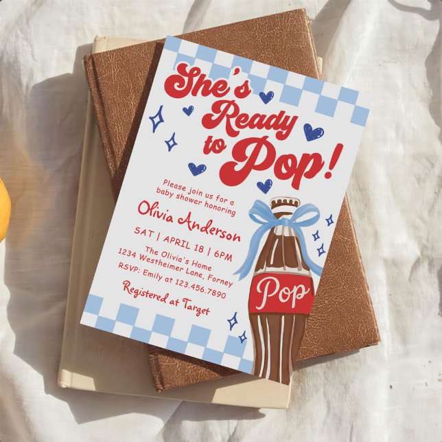 Invitación Blue Bow She's Ready to Pop Baby Shower (Subido por el creador)