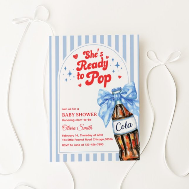 Invitación Blue Bow She's Ready to Pop Baby Shower Invitation (Subido por el creador)