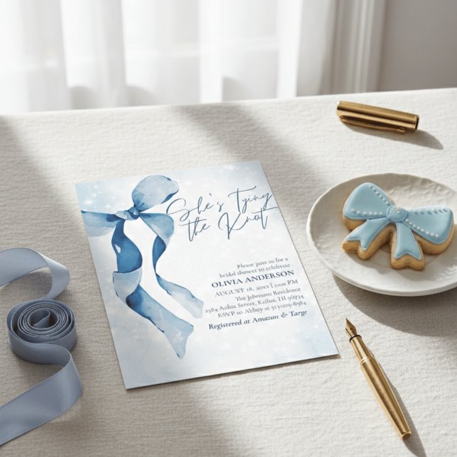 Invitación  Blue Bow She's Tying the Knot Bridal Shower (Subido por el creador)