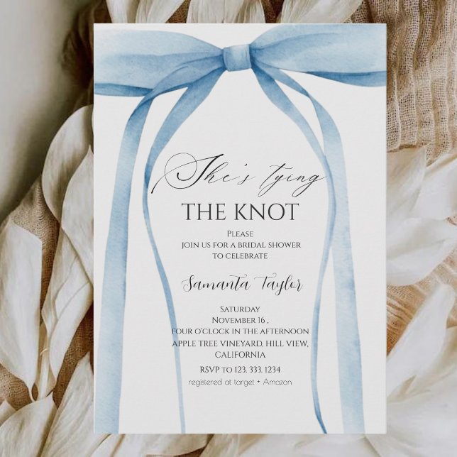 Invitación Blue Bow She's Tying the Knot Bridal Shower (Subido por el creador)