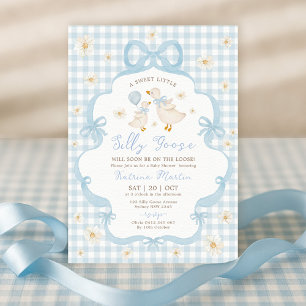 Invitación Blue Bow Silly Goose Daisy Floral Boy Baby Shower