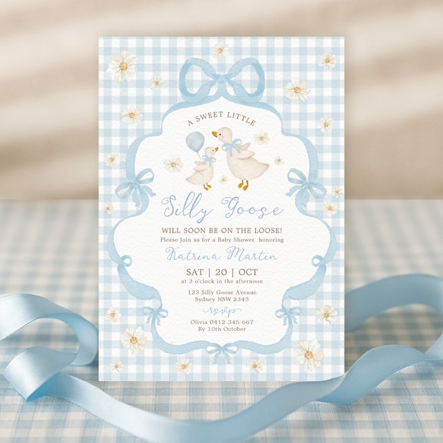 Invitación Blue Bow Silly Goose Daisy Floral Boy Baby Shower (Subido por el creador)