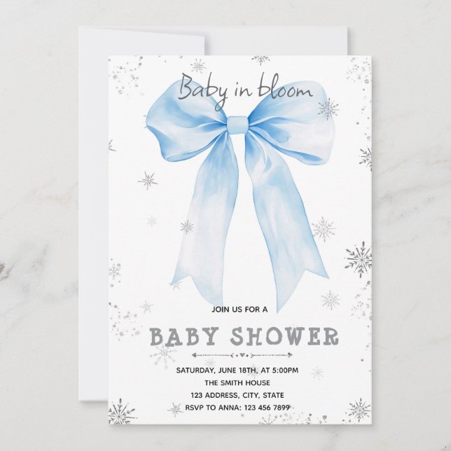 Invitación Blue Bow snowflake invitation (Anverso)