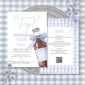 Invitación Blue Bow Soda Bottle Baby Shower All In One