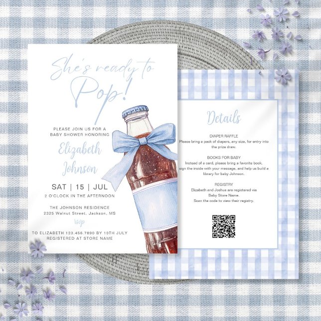 Invitación Blue Bow Soda Bottle Baby Shower All In One (Blue Bow Soda Bottle Baby Shower All In One Invitation)