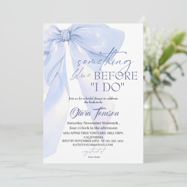 Invitación Blue Bow Something Blue Before I DO Bridal Shower (Anverso de pie)