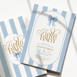 Invitación Blue Bow Stripes Elegant Baby Shower