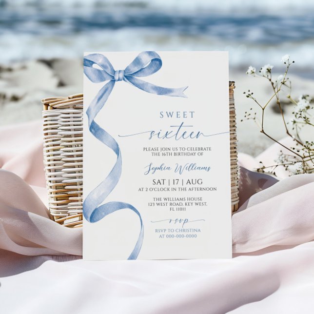 Invitación Blue Bow Sweet 16 Birthday Invitation (Subido por el creador)