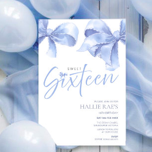 Invitación Blue Bow Sweet 16 Invitaciones, 16 cumpleaños