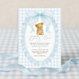 Invitación Blue Bow Teddy Bear Boy Baby Shower