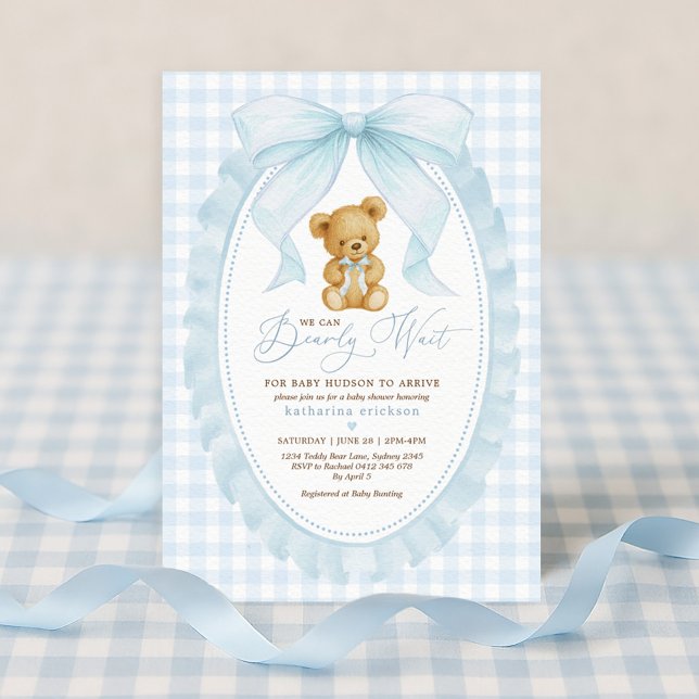 Invitación Blue Bow Teddy Bear Boy Baby Shower (Subido por el creador)