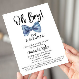 Invitación Blue Bow Tie Baby Sprinkle Baby Shower