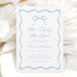 Invitación Blue Bow Tying Knot Bridal Shower