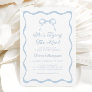 Invitación Blue Bow Tying Knot Bridal Shower