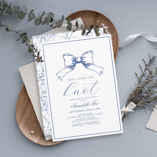 Invitación Blue Bow Tying Knot Bridal Shower (Subido por el creador)