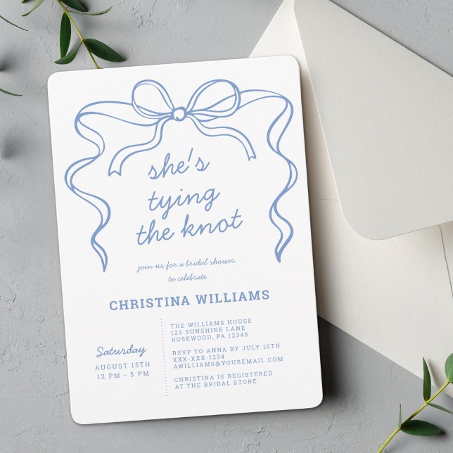 Invitación Blue Bow Tying Knot Bridal Shower (Subido por el creador)