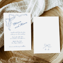 Invitación Blue Bow Whimsical Handwritting Elegant Wedding