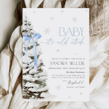 Blue Bow Winter Wonderland Boy Baby Shower