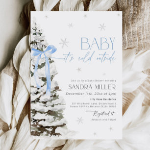 Invitación Blue Bow Winter Wonderland Boy Baby Shower
