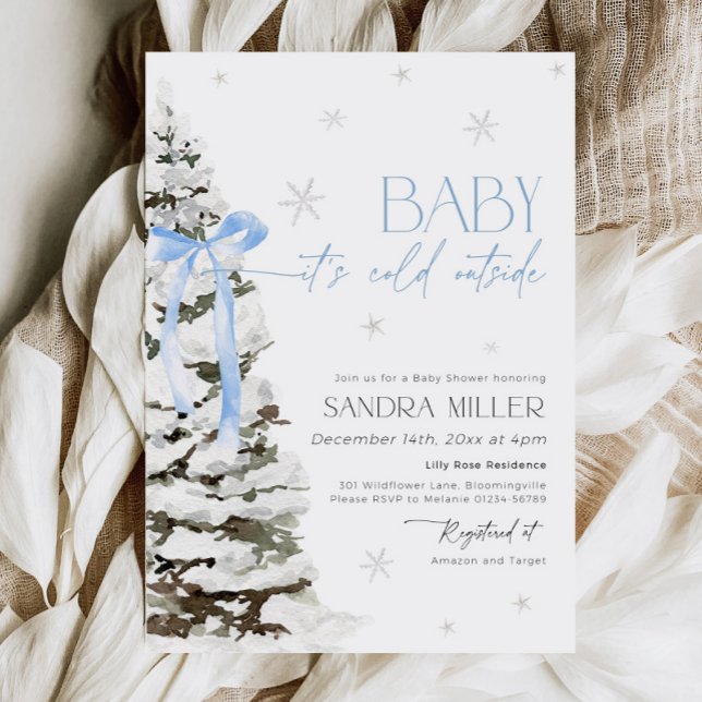 Invitación Blue Bow Winter Wonderland Boy Baby Shower (Subido por el creador)