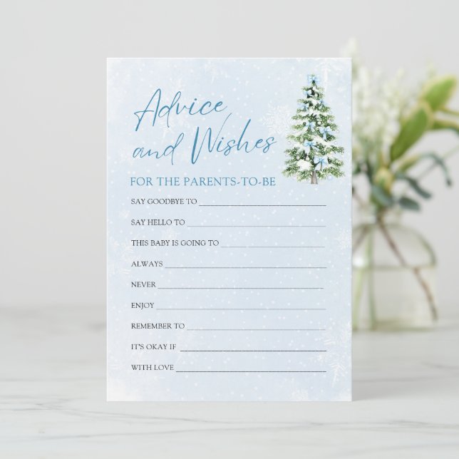 Invitación Blue Bows Christmas Baby Shower Advice and Wishes  (Anverso de pie)