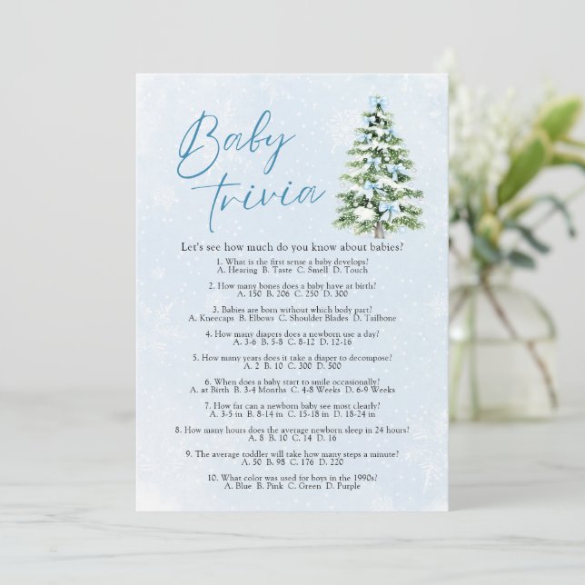 Invitación Blue Bows Christmas Baby Shower Baby Trivia Game (Anverso de pie)