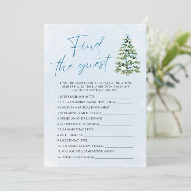 Invitación Blue Bows Christmas Find the Guest Baby Shower (Anverso de pie)