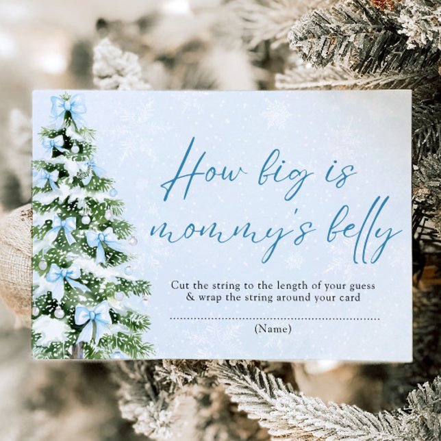 Invitación Blue Bows Christmas How Big is Mommy's Belly Game (Blue Bows Christmas How Big is Mommy's Belly Game)