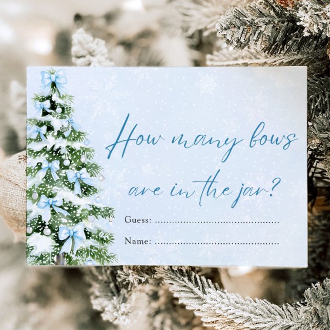 Invitación Blue Bows Christmas How Many Bows Baby Shower Game (Blue Bows Christmas How Many Bows Baby Shower Game)