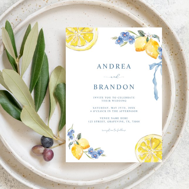 Invitación Blue Bows & Lemons Italian QR Code Wedding (Subido por el creador)