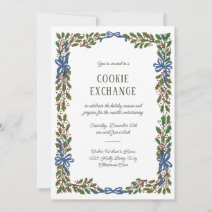 Invitación Blue Bows y Holly Garland