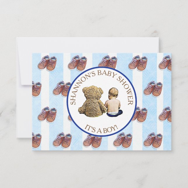 Invitación Blue Boy Baby and Teddy Bear Baby Shower (Anverso)