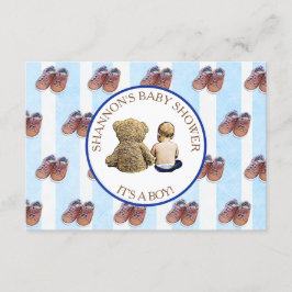 Invitación Blue Boy Baby and Teddy Bear Baby Shower