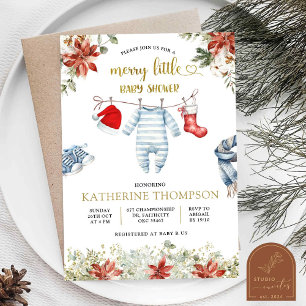 Invitación Blue Boy Baby Clothes Navidad Baby Shower