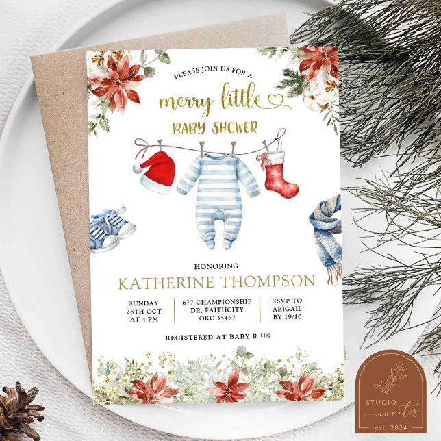 Invitación Blue Boy Baby Clothes Navidad Baby Shower (Subido por el creador)
